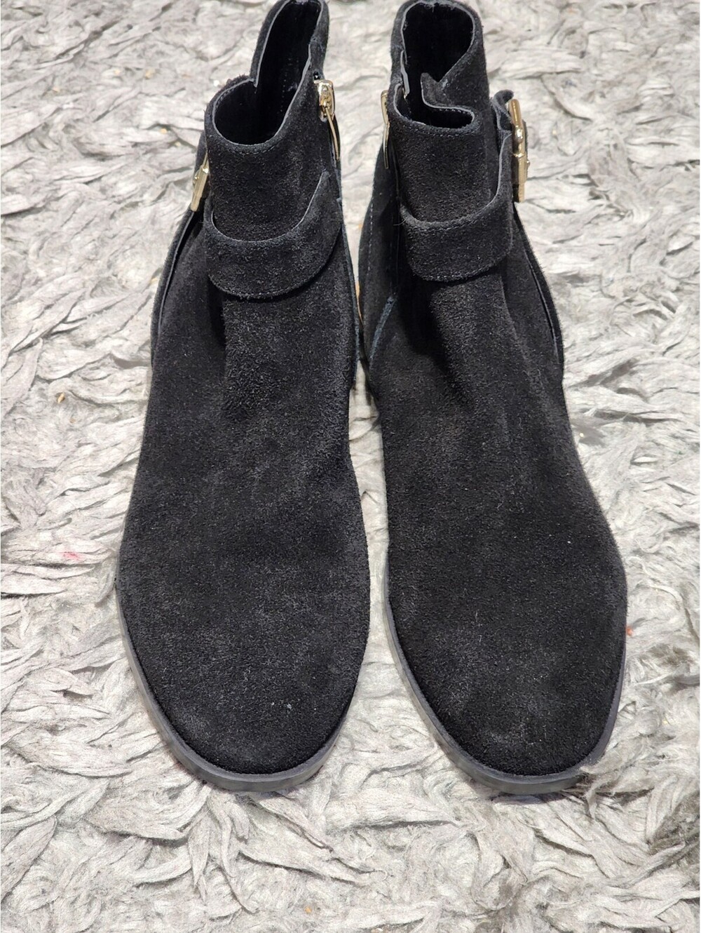 Nine West Black Leather Ankle Boot Buckle Zipper Round Toe Women's 9 M